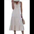 thumbnail image 1 of Vestido Informal para Mujer, Sin Mangas, Cuello en V, Botones, para Playa, con Volantes Escalonados, Falda , Vestidos Midi. Albaricoque M, 1 of 10