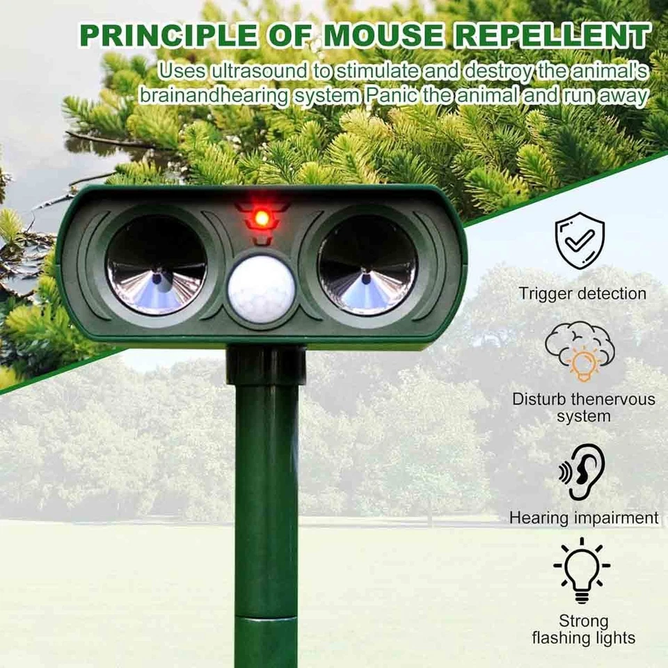 Solar Ultrasonic Animal Repellent Dog Skunk Deer Raccoon For Garden Farm Yard