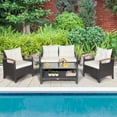 thumbnail image 2 of Costway 4PCS Patio Rattan Conversation Set Cushioned Sofa Storage Table Off White, 2 of 10