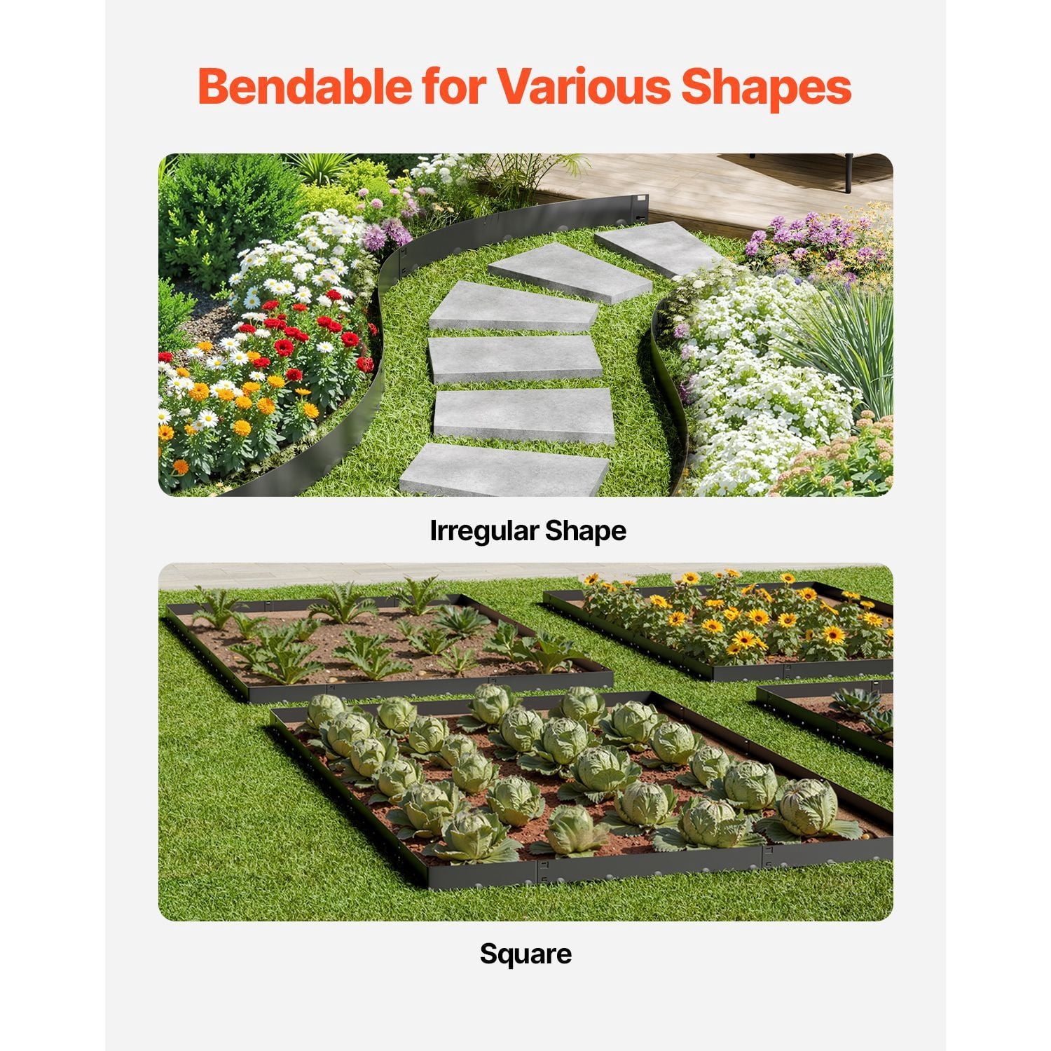 5 Pack Steel Landscape Edging, 39 x 3 Inch Black Rust Resistant Metal Garden Border, Bendable Heavy Duty Lawn Edging, Easy to Install Pathway Divider for Flower Bed Yard Landscape
