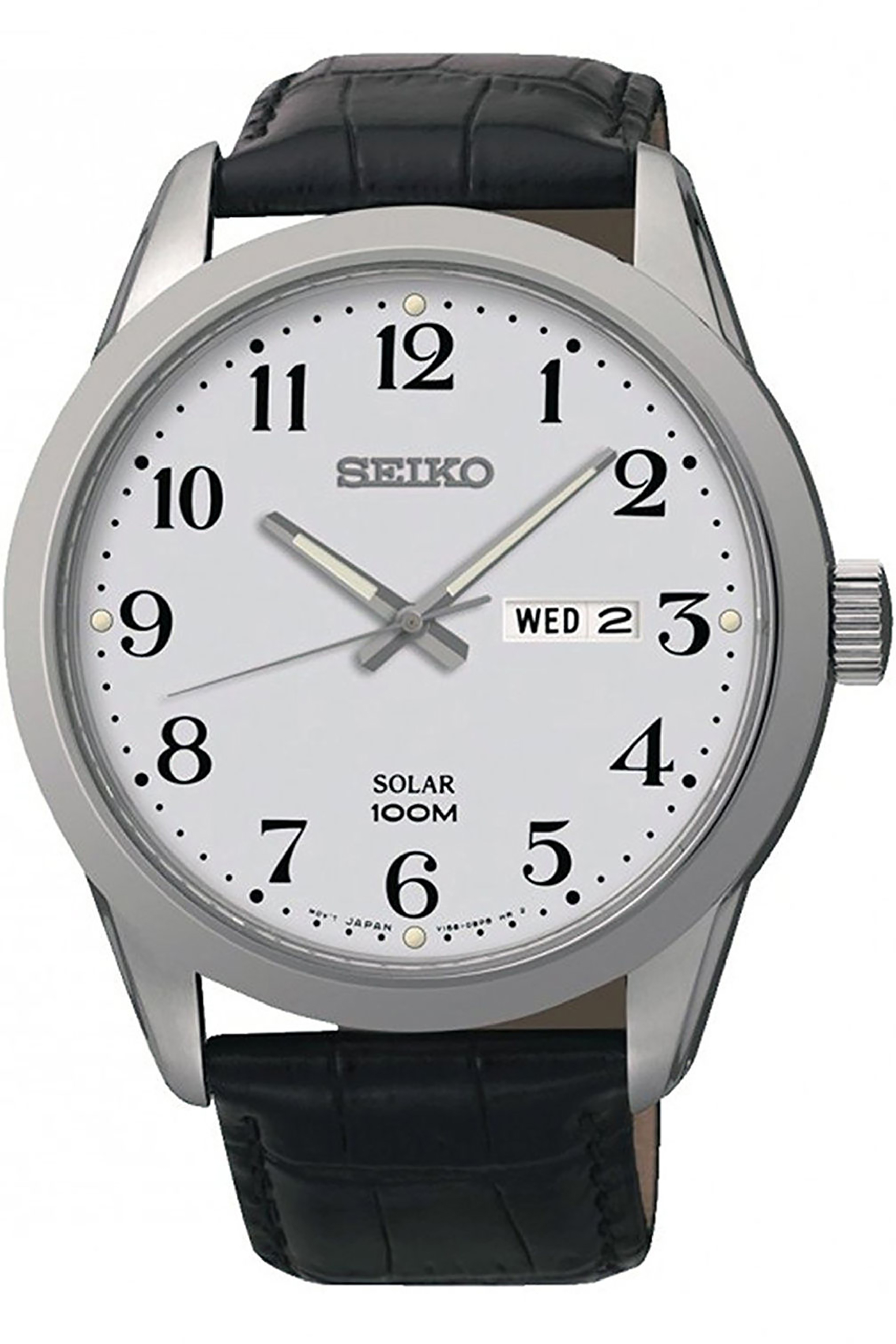SEIKO SNE371P1,Men's Solar Quartz,Stainless steel Case,leather  strap,date,100m WR,SNE371 - Walmart.com