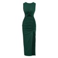 thumbnail image 4 of Crewneck Dress Bodycon Ankle Length Polyester Ruched Dress> R4N0, 4 of 9