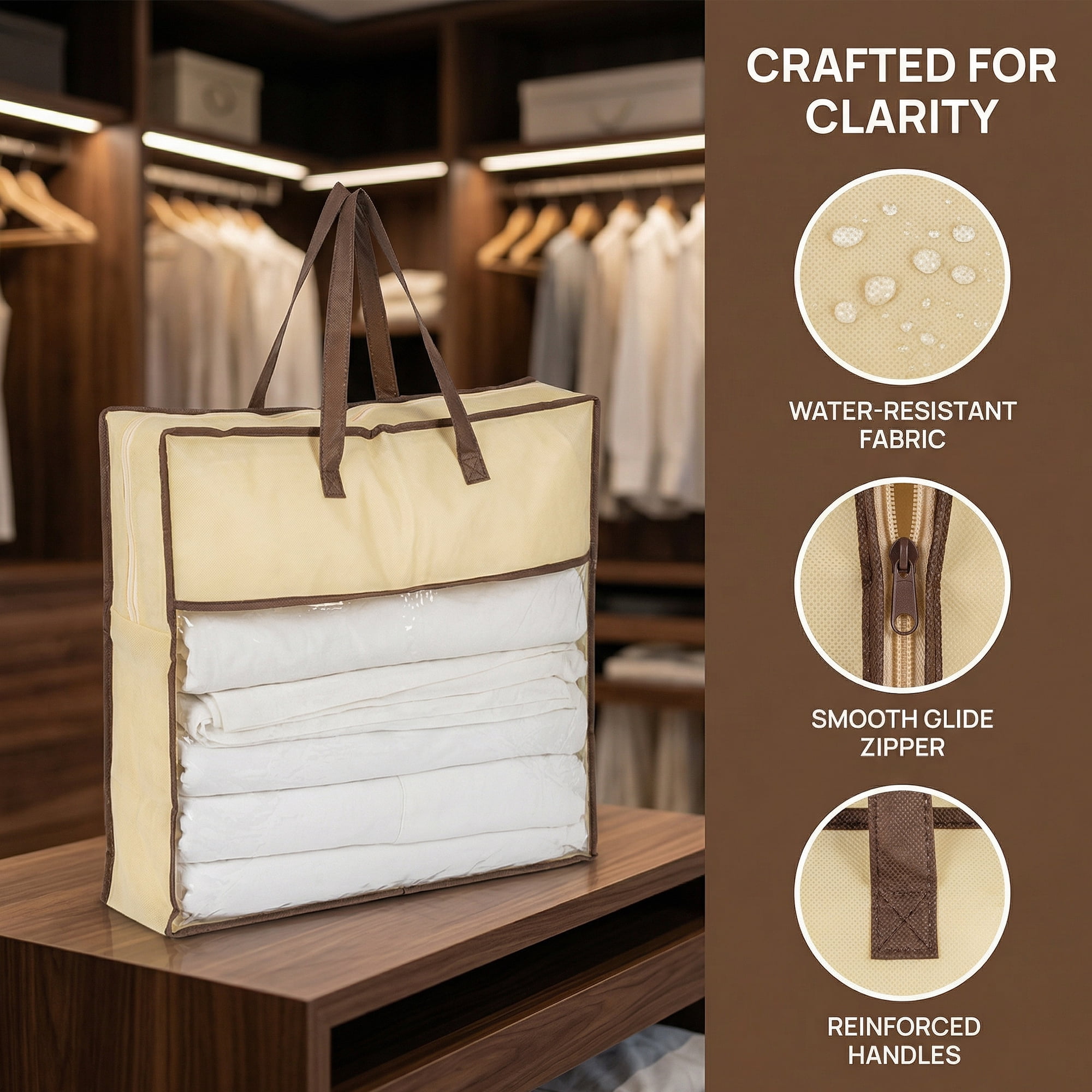 Unique Bargains Storage Bag for Organizing Clothing with Handles Beige 15.7"x15.7"x3.9"