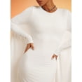 thumbnail image 2 of White Solid Round Neck Batwing Long Sleeve Slim Fit Maxi Dress With Flowing Drape, 2 of 5