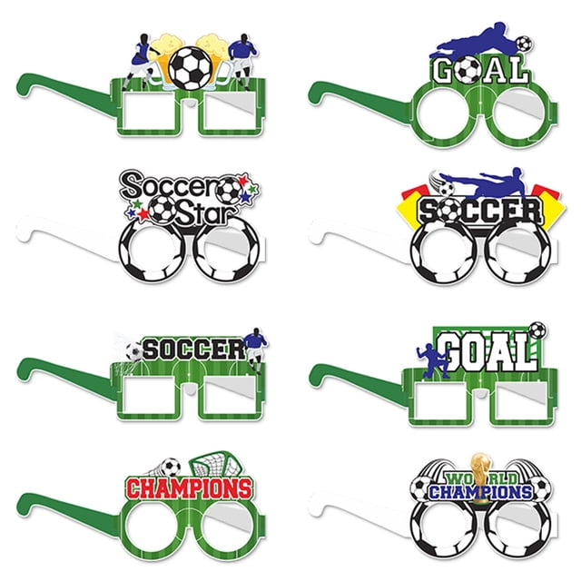 Set Decorativo Fútbol Fiesta Cumpleaños, Guirnalda + 24 Toppers Gafas de Papel, Doble Uso para Fotos y Decoración de Pastel Cupcake