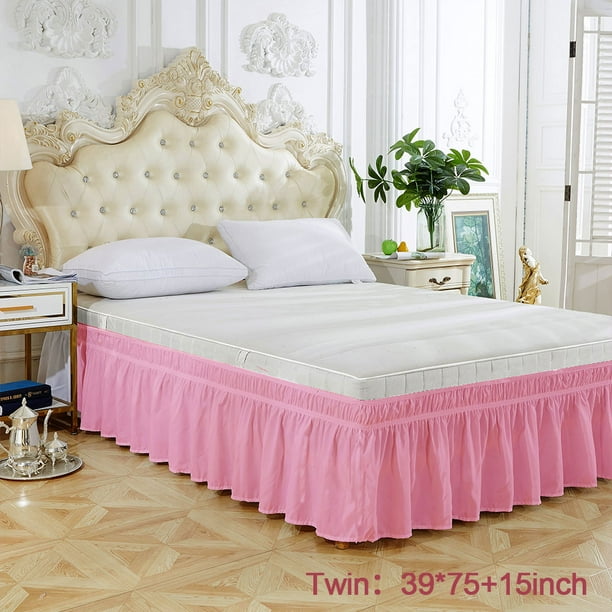 Solid Color Elastic Bed Skirt Wrinkle Free Dust Ruffle for Twin Queen
