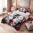 thumbnail image 2 of Manfei Ink Geisha Twin Comforter Sets for Girls Women, Red Blossom Bedding Set, Black Red White, Gray Reversible 2pcs, 1 Comforter and 1 Pillowcase, 2 of 6