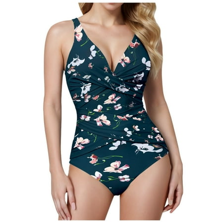 GEWSEY Women s One Piece Swimsuits Tummy Control Cutout High Waisted Bathing Suit Wrap Tie Back 1 Piece Swimsuit Dark Blue  XL