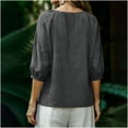 thumbnail image 7 of TaTaai Women's crew neck 3/4 sleeve top, solid color, linen cotton fabric, lantern sleeve, button detail, casual stylish, breathable comfortable, ideal for daily outings & brunch dates Gift, 7 of 7