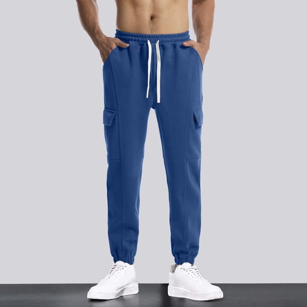 Pantalones largos para hombre, lisos, informales, con cintura elástica y bolsillos, deportivos