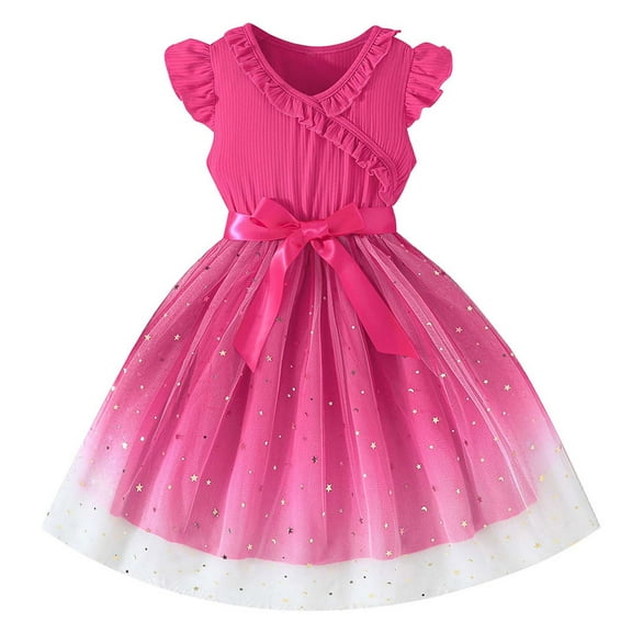 YUELONGHU Girls Fashion Dresses Dress Spagetti Strap Dress Toddler Girls' Summer Ribbed Dress with Tutu Waistband Solid Color Textured Skirt for 2 7 Years 3-4 Years