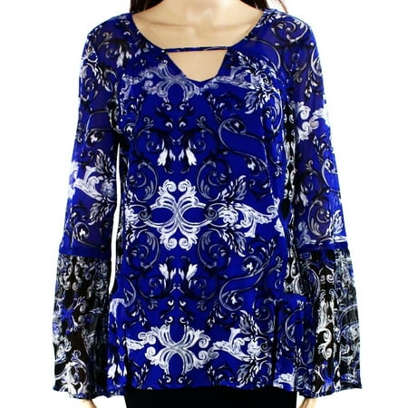 INC - INC NEW Blue Printed Bell Sleeve Women's Size XS Keyhole Blouse ...