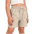 thumbnail image 4 of Maqroz Girls Cargo Shorts Elastic Waist Button Closure Casual Summer Shorts with Side Pockets Solid Color Loose Fit Bottoms 5-15 Years, 4 of 8