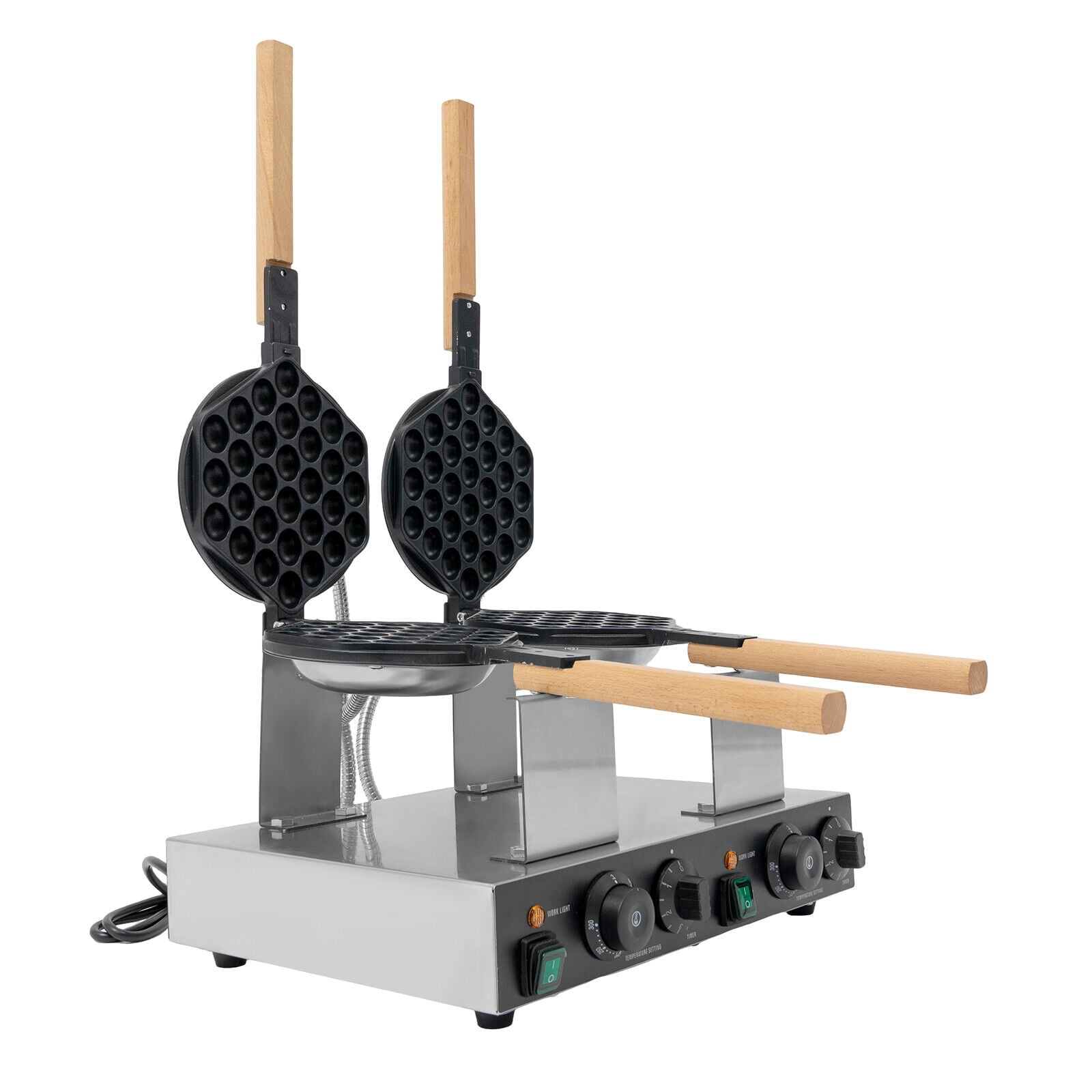 2.83KW Double-Head Bubble Waffle Maker, Commercial Waffle Maker Non-Stick Hong Kong Egg Waffle Maker Stainless Steel Pancake Maker 180° Rotate Stainless Steel Bubble Waffle Machine 50-300°C/122-572℉