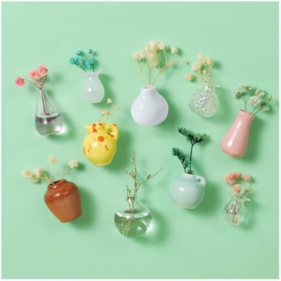 Tiny Vase Fridge Magnets, Mini Ceramics Vase Fridge Magnet, Tiny 3D Plant Vases, Vase Magnets for Fridge, for Kitchen, Office Decoration (10pcs,Flowerless)