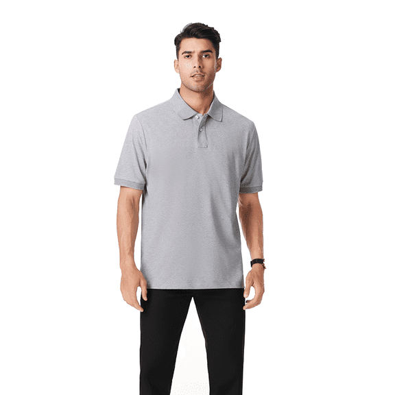 Zfeel Men's Casual Polo Shirt, 60/40 Cotton/Poly Blend, Short Sleeve Pique Knit with Collar, Granite, 3XL