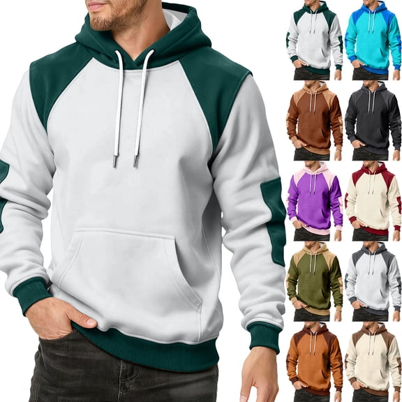 Men's Colorblock Hooded Sweatshirt, Oversized Casual Pullover Fleece Hoodie for Streetwear, Lounge,Black,L