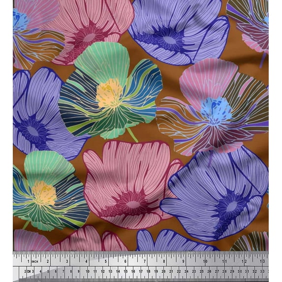 Soimoi Moss Georgette Fabric Buttercup Floral Print Fabric by the Yard 42 Inch Wide