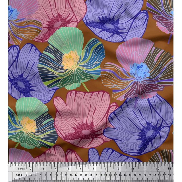 Soimoi Cotton Poplin Fabric Buttercup Floral Print Fabric by the Yard 56 Inch Wide
