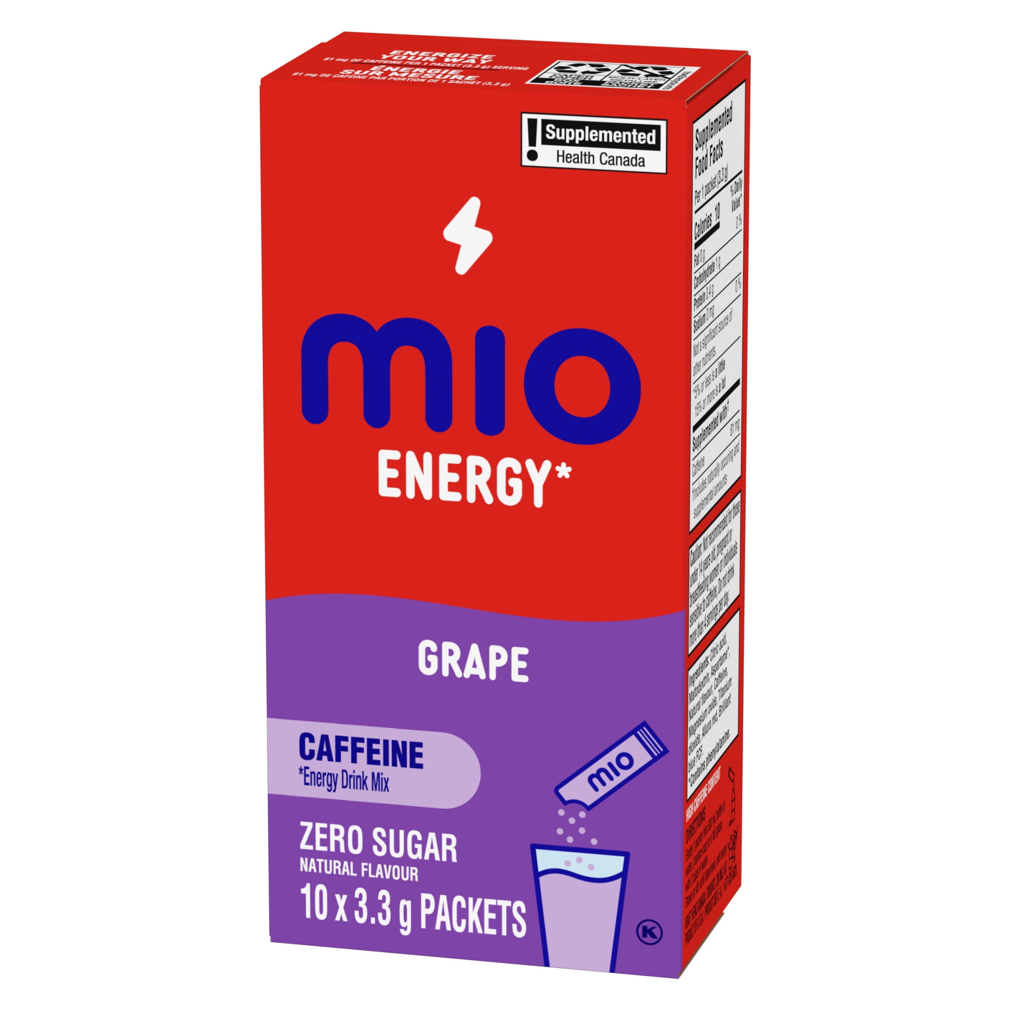mio Energy Grape Energy Drink Mix, 3.3 g Packets, 10 ct Box, 10pk