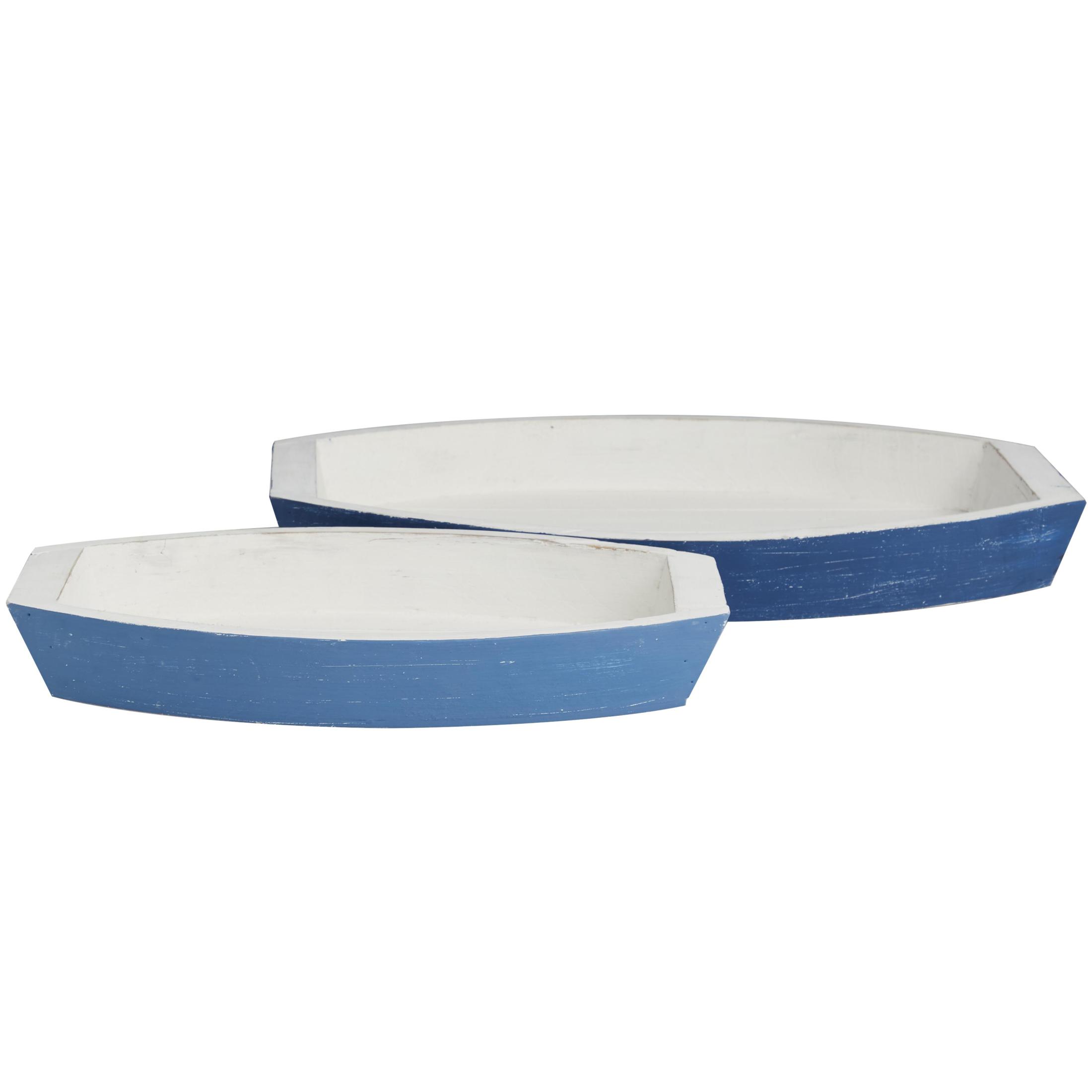 DecMode 17", 13"W Blue Wood Handmade Distressed Two Toned Boat Tray, 2-Pieces