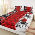 thumbnail image 3 of Manfei Rustic Flower Twin Sheet Sets,Romantic Rose Twin Fitted Sheet,Red White Black Flat Sheet For Adults,Ultra Soft Home Decor,3 Pieces, 3 of 7