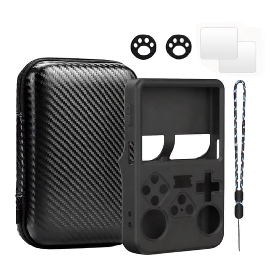 Handheld Game Storage Set with Silicone Sleeve Hard Shell Carry Case and Screen Film for R36S Daily Bag Travel Use