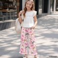 thumbnail image 6 of COEQINE Girls Wide Leg Long Pants with Ruffle Straight Leg High Waisted Summer Trousers Stylish Outfits Flowy Playwear for 7-8 Years Kids, Cat Strawberry Ice Cream Pink, 6 of 8