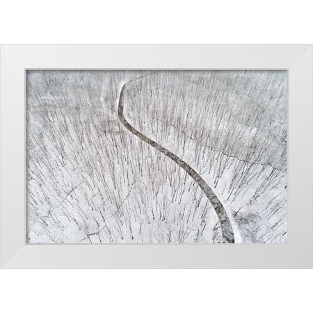 Day, Richard and Susan 14x11 White Modern Wood Framed Museum Art Print Titled - Aerial view of a fresh snow over the forest and road-Marion County-Illinois
