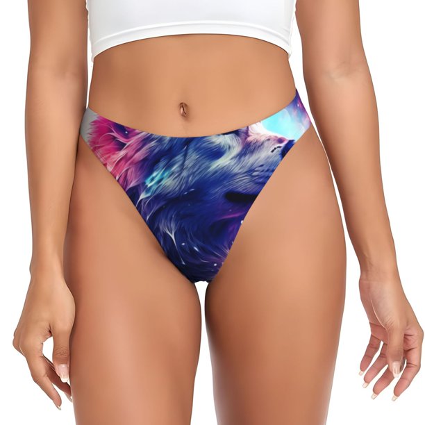 Balery Starry Multicolored Wolf Tangas de Algodón para Mujer con Estampado – Ropa Interior Sexy, Transpirable, G-string-X-Large