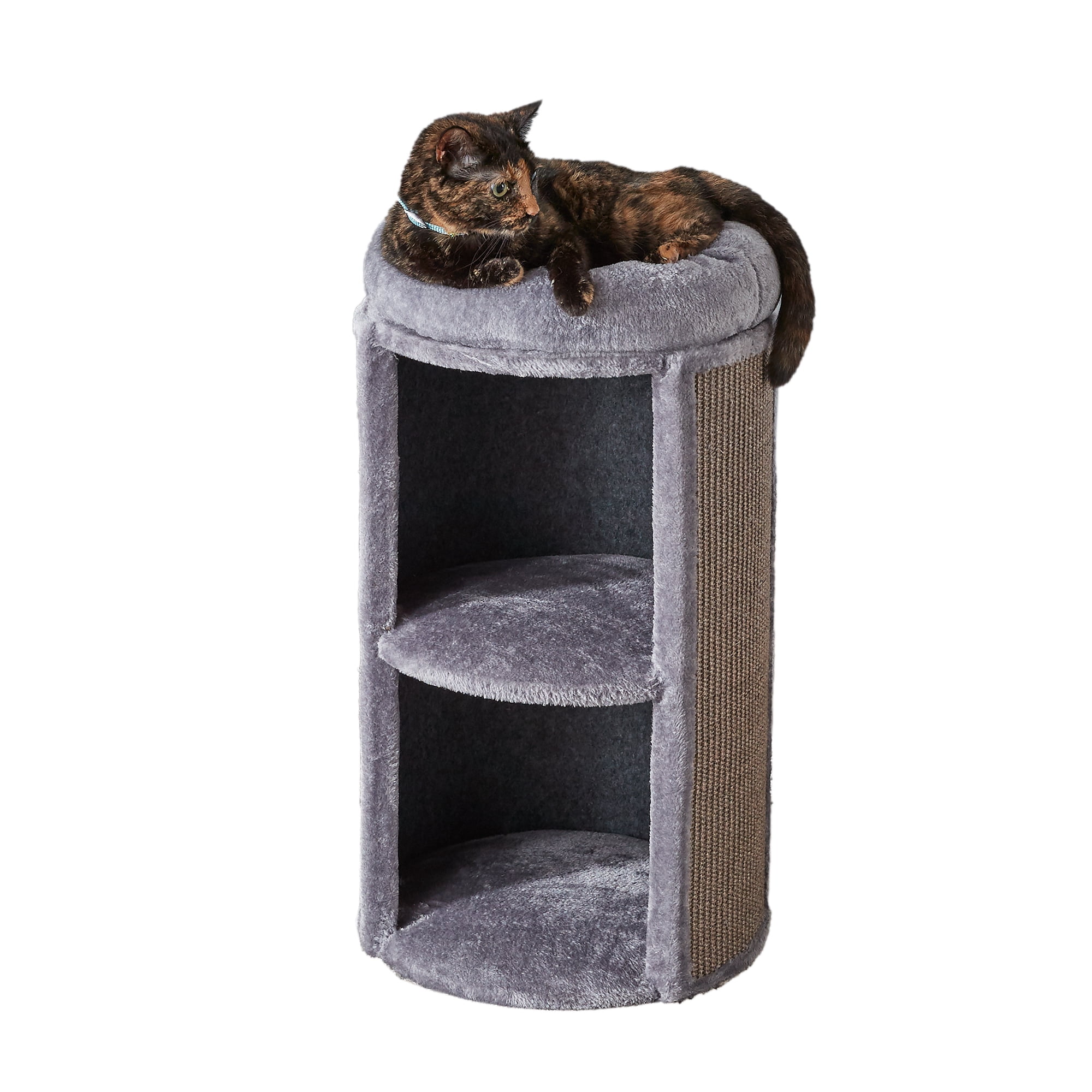 Two by Two Juniper Two-Level 25.5-inch Column Style Cat Condo, Bed and Scratch Pad