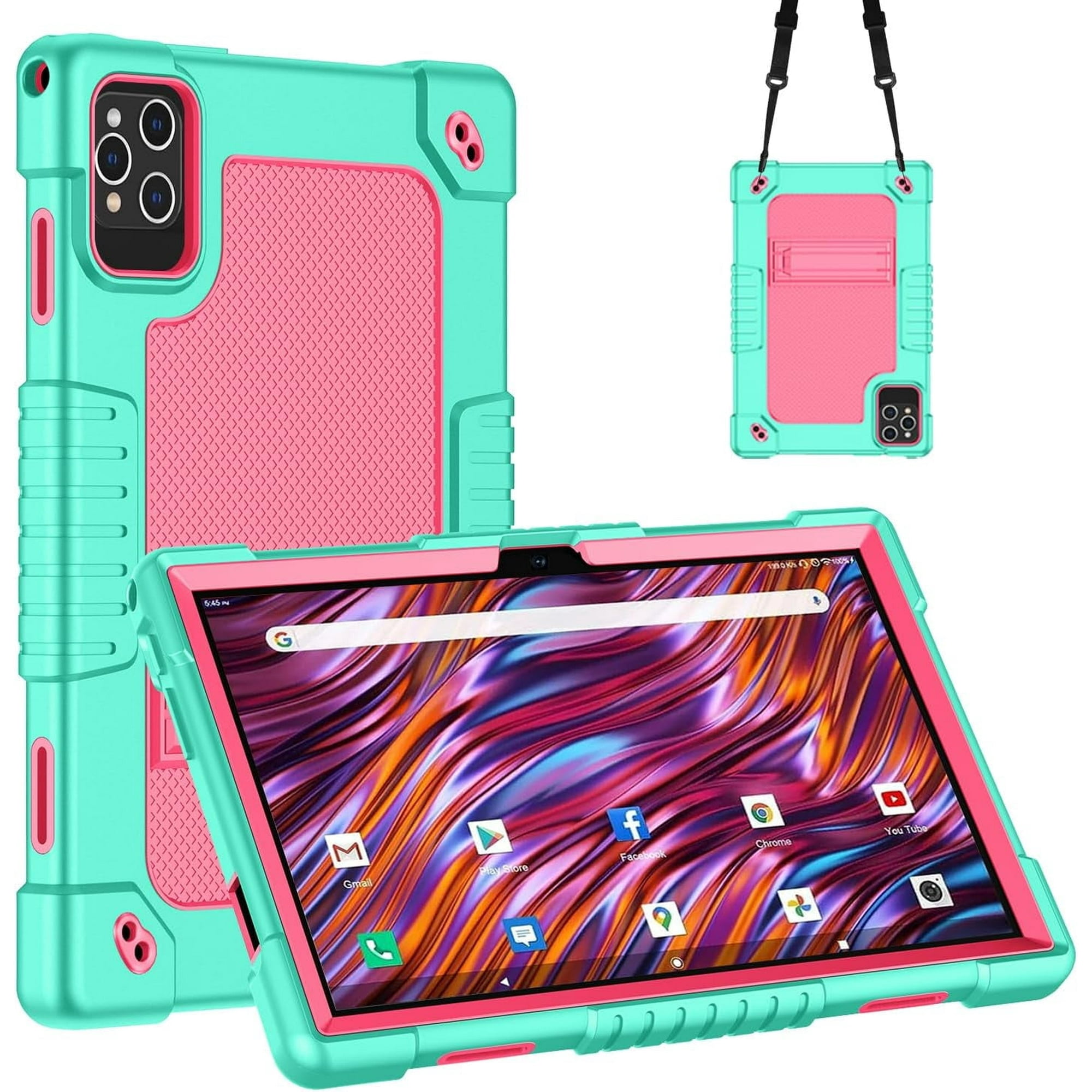 Hoibon For Digiland DL 1050 / Digiland S10 Tablet 10.1 inch MEIZE D115 KADYBE D115 Case&Shoulder Strap Kickstand Cover for ANTEMPER D106/TOOTON K110 K118/Relndoo YOBANSE T618 10.1" Tablet (GreenPink)