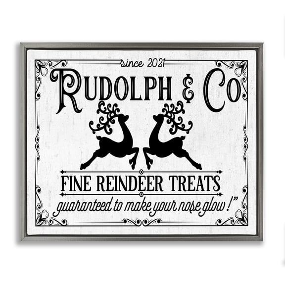 Stupell Industries Rustic Lodge Rudolph & Co Vintage Sign Gray Floating Frame Canvas Art, 21 x 17, by Lettered and Lined