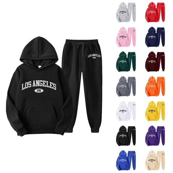 Mens Track Suits 2 Piece Set Los Angeles Hoodie and Jogger Sweatpants Matching Sweatsuit Lounge Set