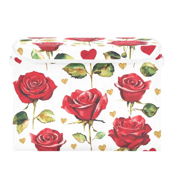 Red Rose Large Storage Bins with Linen Collapsible Lid Storage Box 16.7 x 12.6 x 11.8in