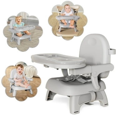 3-in-1 Baby Booster Seat, Infant Activity and Feeding Seat with Adjustable Tray, Chair Straps Secure Booster for Dining Table & Travel, Grey