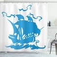 thumbnail image 1 of Marine Shower Curtain, Monochrome Silhouette Sailing Boat Ship Illustration on Plain Background, Fabric Bathroom Set with Hooks, 69W X 75L Inches Long, White and Sea Blue, by Ambesonne, 1 of 3