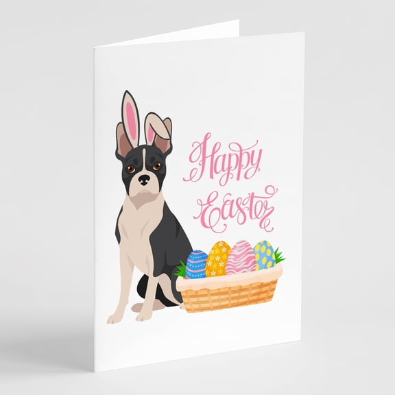 Black Boston Terrier Easter Greeting Cards and Envelopes Pack of 8 7 in x 5 in
