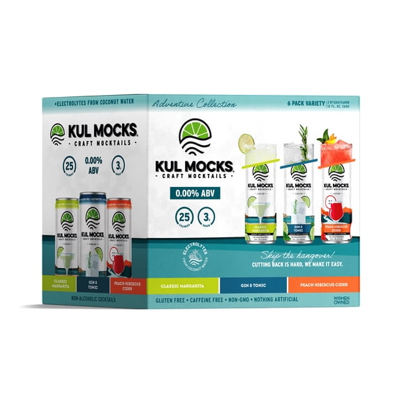 KUL MOCKS® Non-Alcoholic Cocktail Mixers, Adventure Collection Variety Pack, 0.00% ABV, Award Winning, Ready-to-Drink Cans, 6 pack