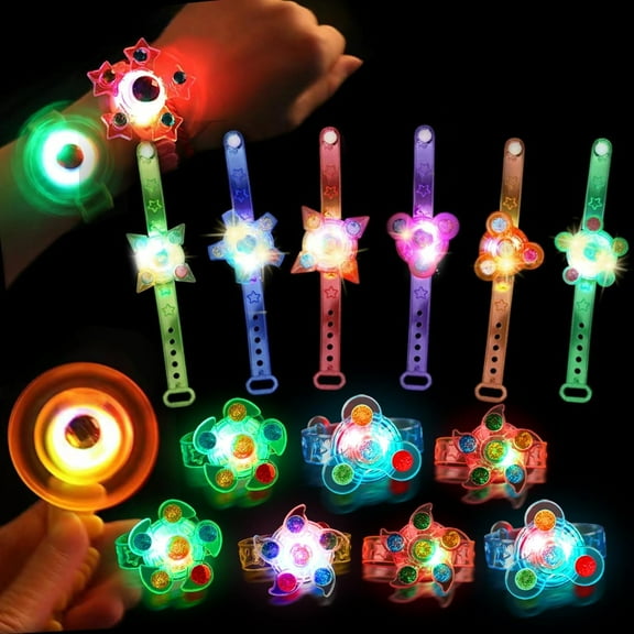 24 PACK LED Spinner Bracelets Light Up Party Favors For Kids 4-8-12, Glow Bracelet Glow in The Dark Party Supplies Light Up Toys, Classroom Kids Prizes Goodie Bag Stuffers, Easter Egg Fillers Gift