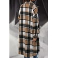 thumbnail image 5 of Women's long flannel plaid jacket Comfortable Lapel button down jacket fluffy windbreaker, brown, X-large, 5 of 6