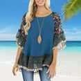 thumbnail image 2 of Jamsmile Women T-Shirts Summer Bat Sleeve Color Matching Floral Print Half Sleeve T Shirts Oversize Bohemian Pullovers Tops, 2 of 5
