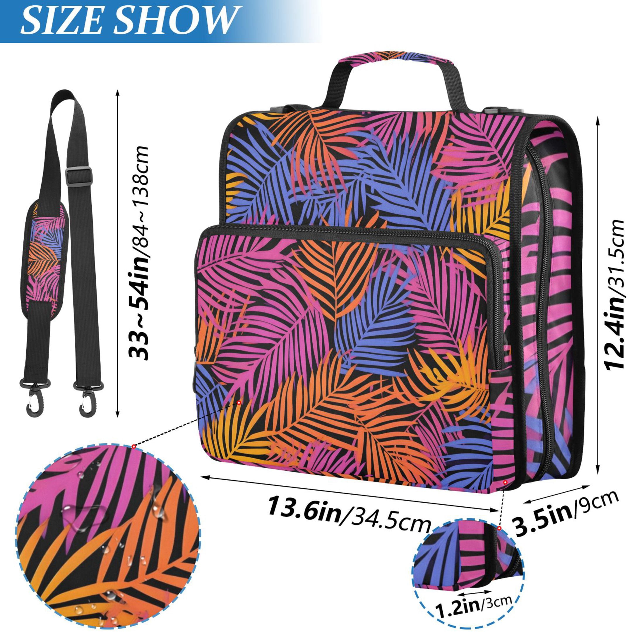 3 Ring Zipper Binder with Shoulder Strap Waterproof Trapper Keeper 2 Inch D-Ring 500 Sheets Capacity Colorful Palm Leaf