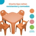 thumbnail image 2 of Mesa Infantil para Niños con 4 Sillas Plástico Reforzado tipo Rattan Naranja la Ardilla, 2 of 6