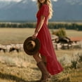 thumbnail image 4 of Boho Dresses for Women Summer V Neck Short Sleeve Ruffled Long Dress Plus Size Fashion Casual Maxi Sundresses, 4 of 6