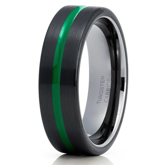 Green Tungsten Wedding Band Black Tungsten Ring Gunmetal Tungsten Ring Men & Women 6mm Black Tungsten Ring