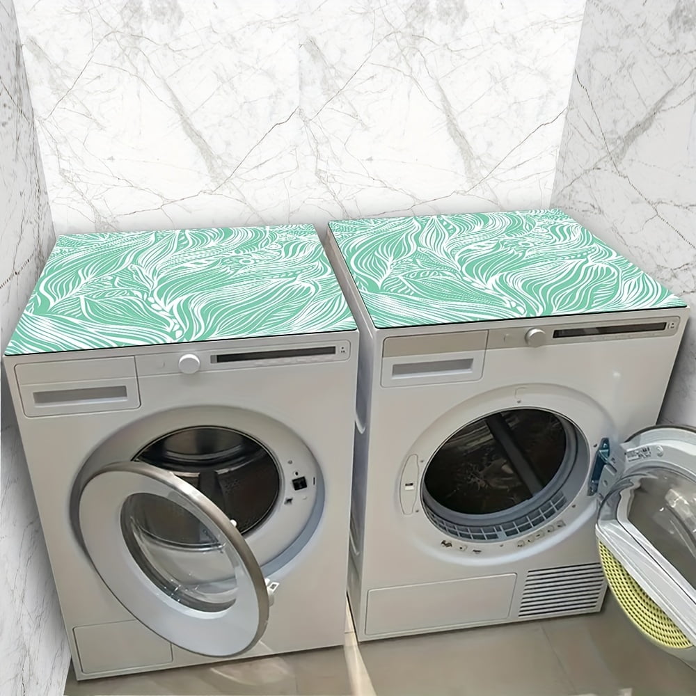 Seamless Botanical Pattern In Ombre Colors With Turquoise Elements Light Green And White Pattern, Washer And Dryer Top Protection Mat, Washing Machine Dust Cover Mat, Kitchen Accessories, Non-Slip
