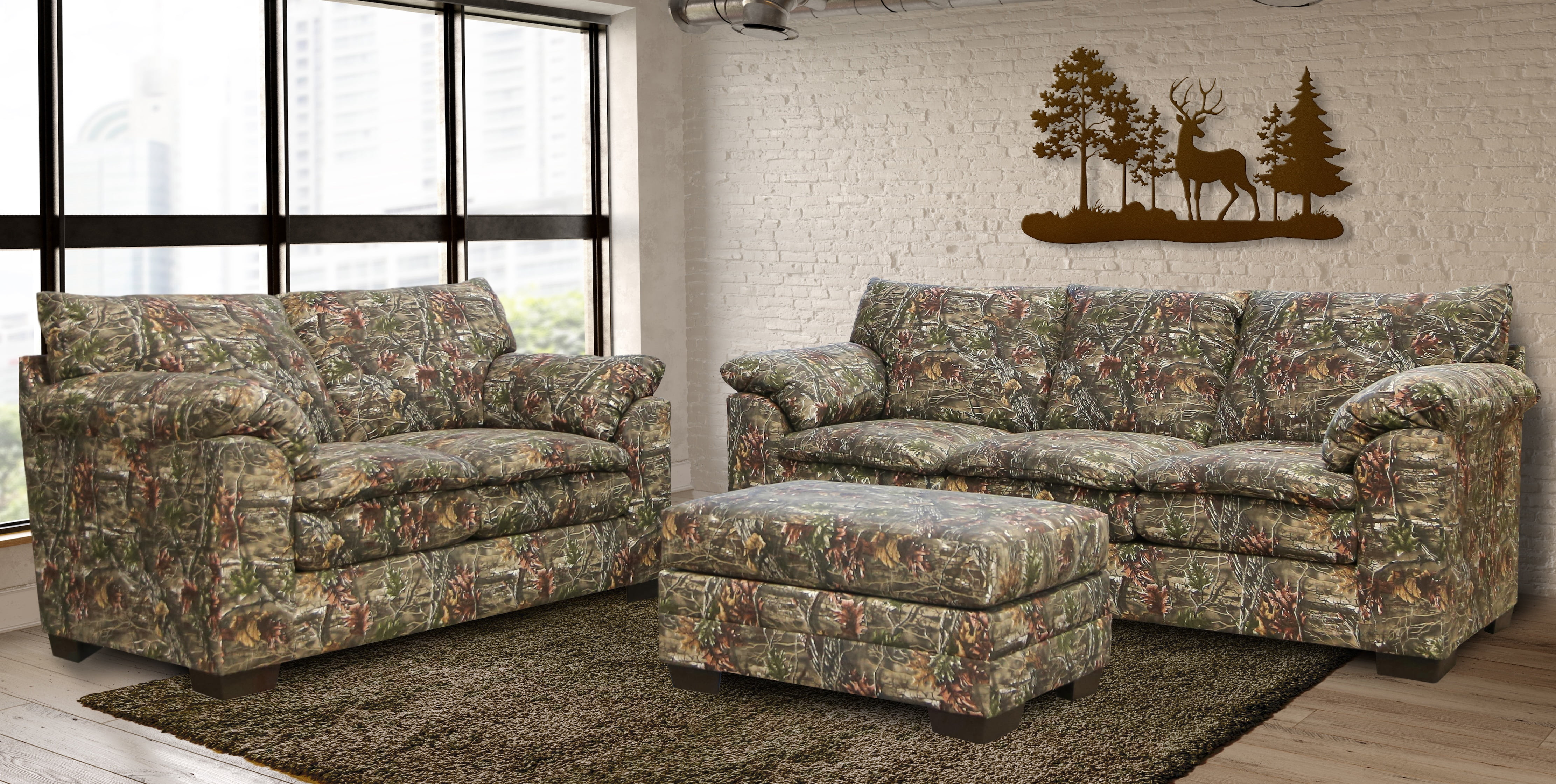 Furniture Classics Model 8-080-A86V1 Rectangular Upholstered Ottoman in Superflauge Camo Fabric