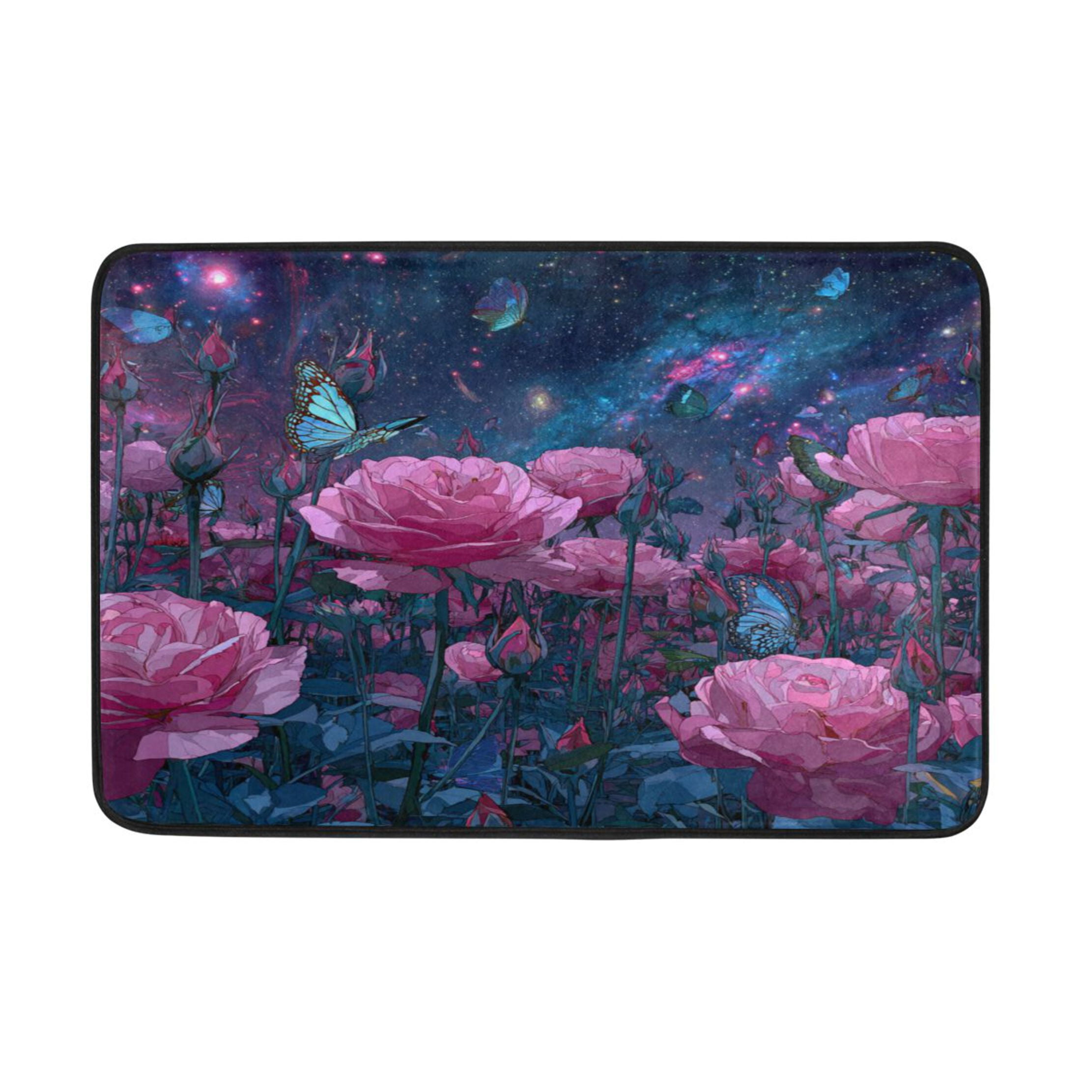 Wobogo Pink Roses Bathroom Shower Curtain Set with Floor Mat and Hooks Ultra Waterproof Visible Slider Beads