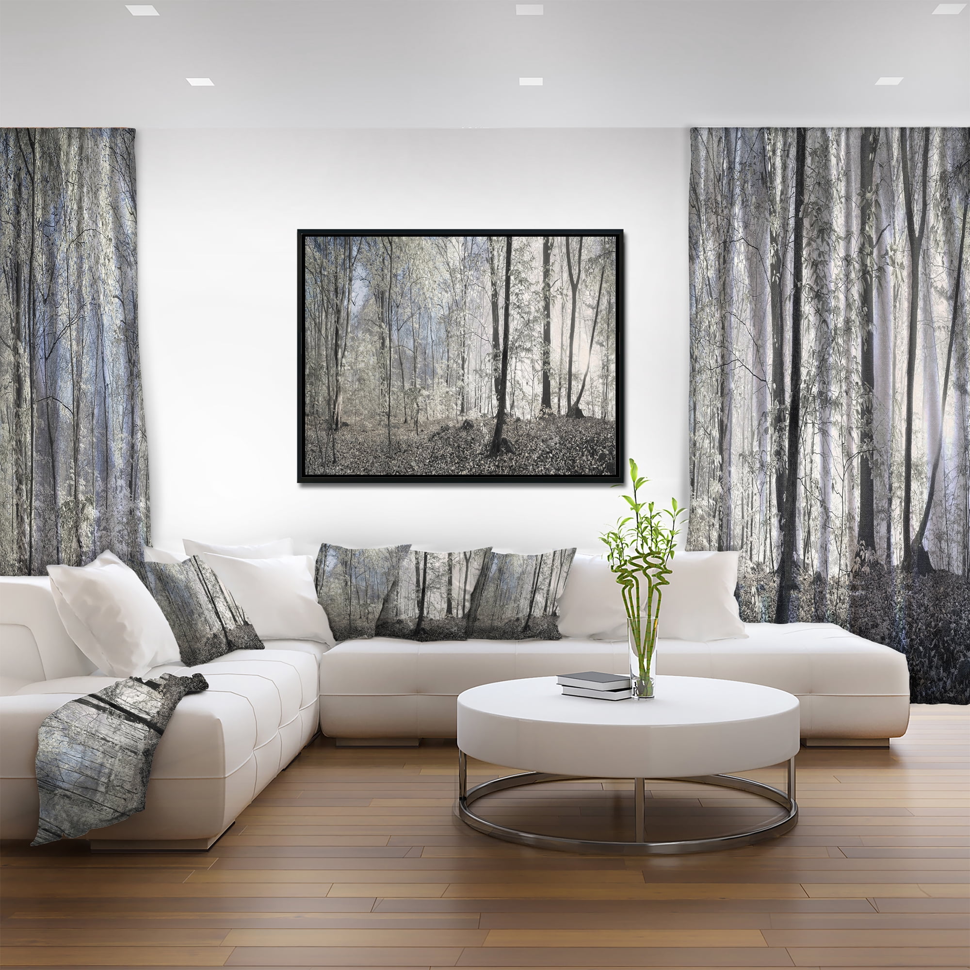 Designart ' Dark Morning in Forest Panorama ' Large landscape Framed Canvas Art Print